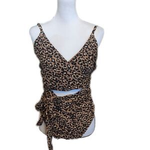 Aerie one-piece full coverage wrap front, animal print, criss cross swimsuit XXL